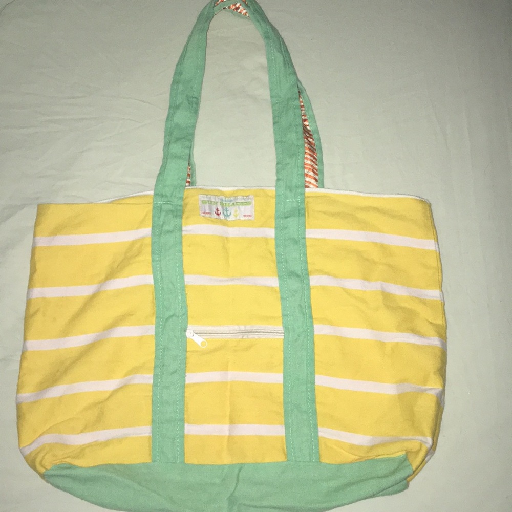 Sun Shades Yellow Green Orange Canvas Beach Bag Tote
